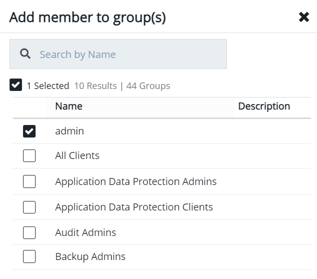 Screenshot of the Add groups window