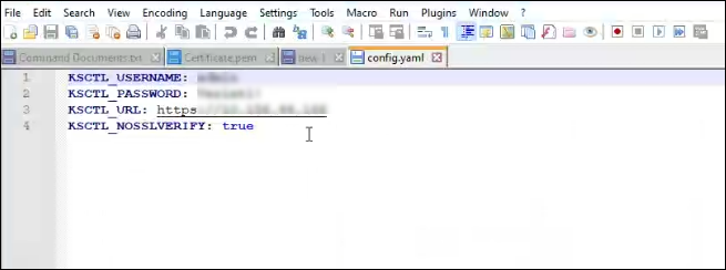 Screenshot of config.yaml file