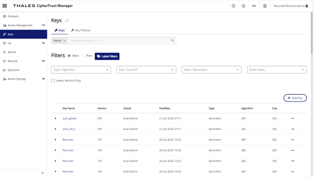 Screenshot of keys successfully migrated to CipherTrust